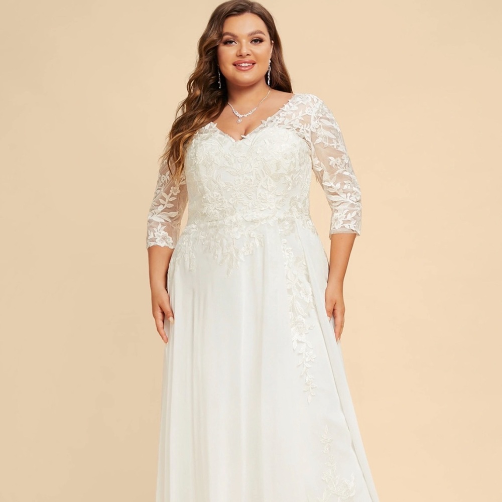 JJs House White Lace A-Line Wedding Dress